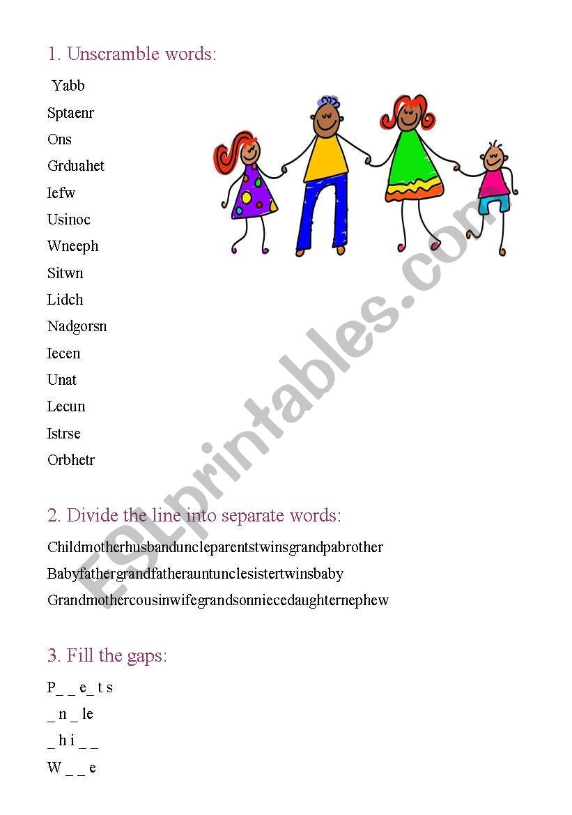 Family exercises worksheet