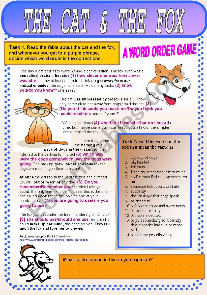 The Cat And The Fox Question Word Order In Statements No Esl