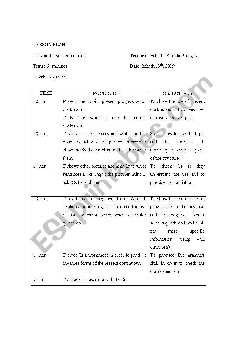 presentcontinuous worksheet