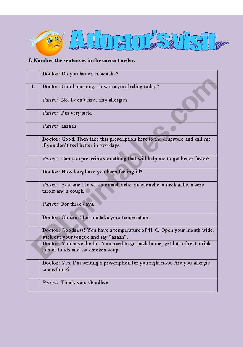 A doctorÂ´s visit worksheet
