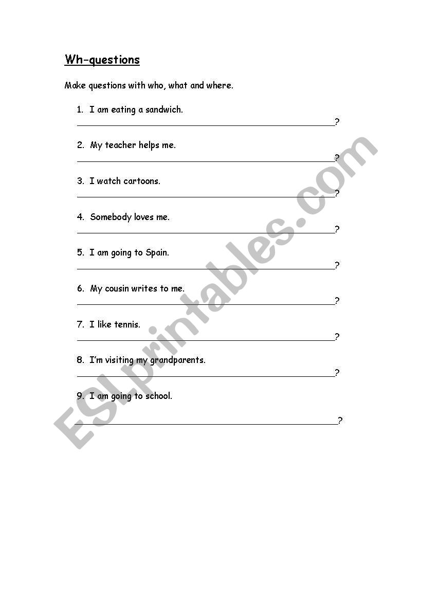 wh question words worksheet