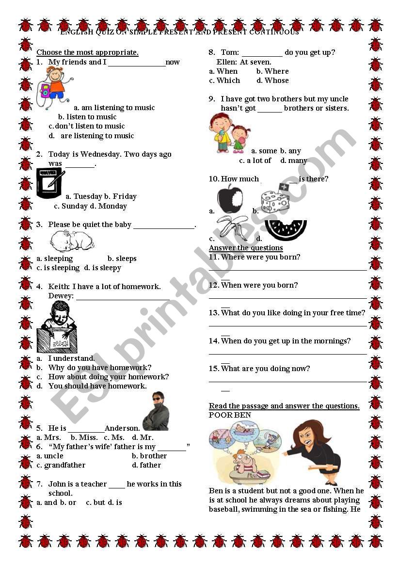 7TH GRADE QUIZ worksheet