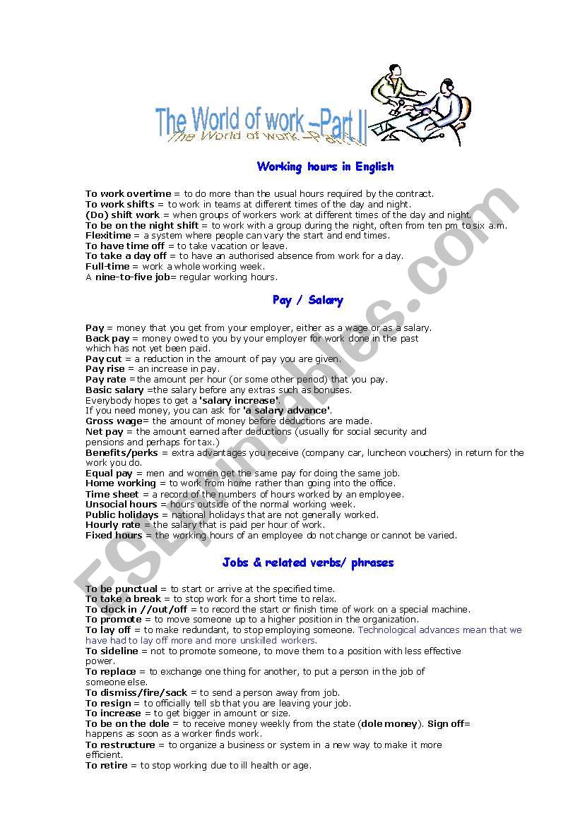 The World of Work II worksheet