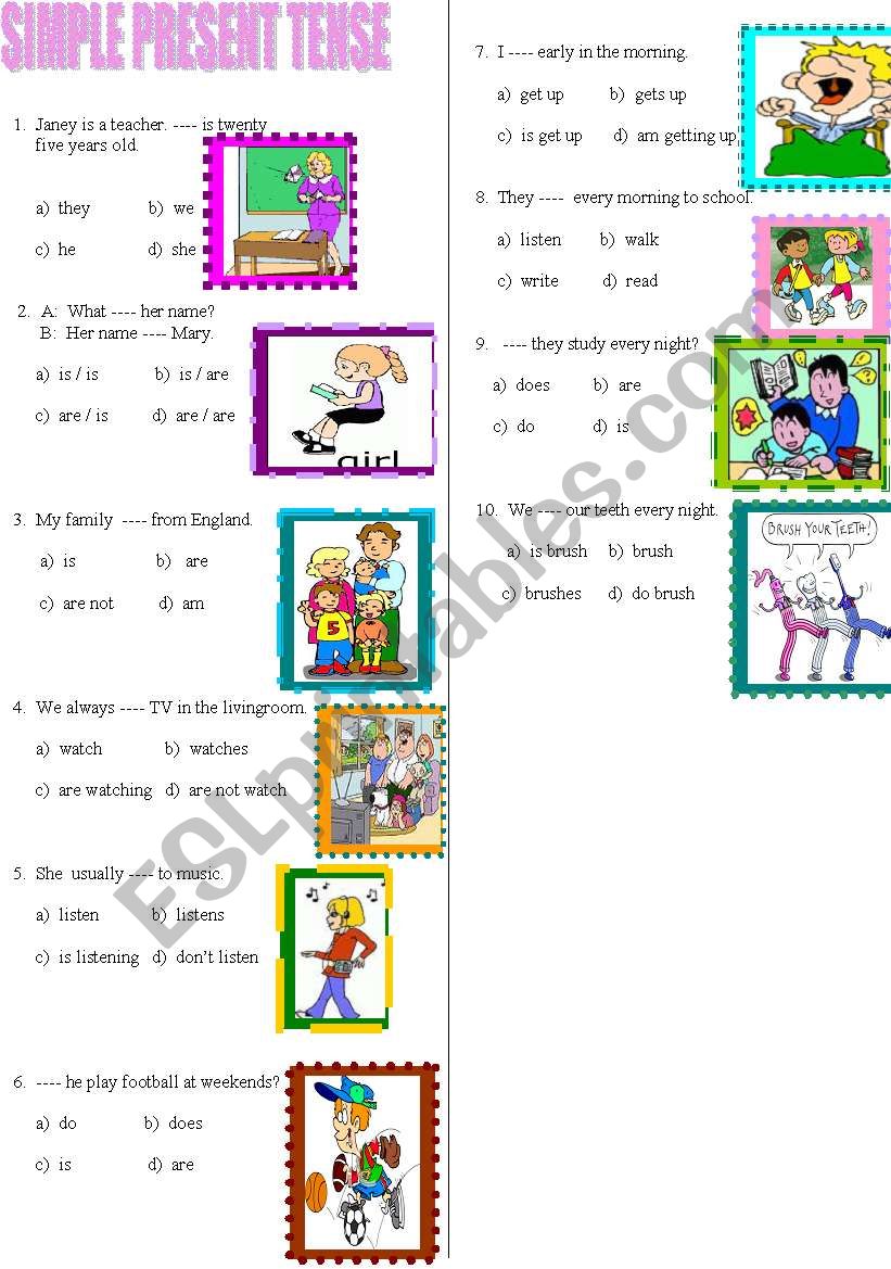 simple present tense test worksheet