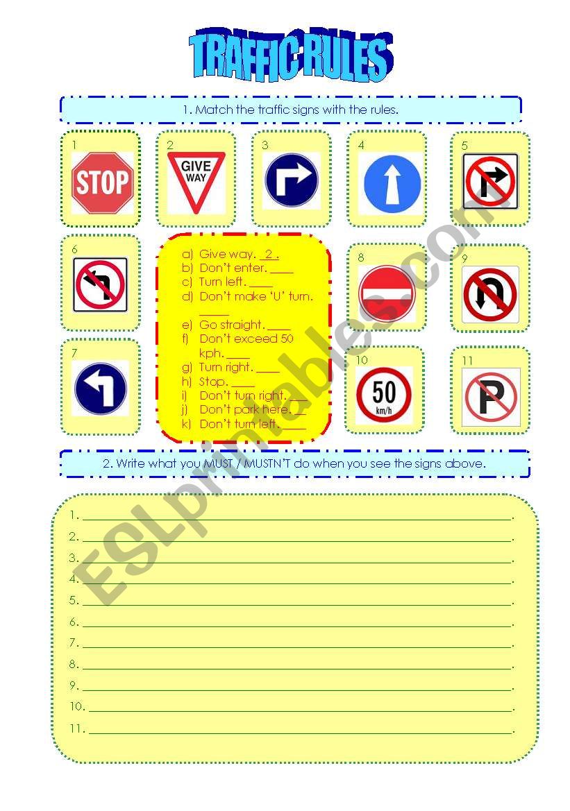 TRAFFIC RULES worksheet