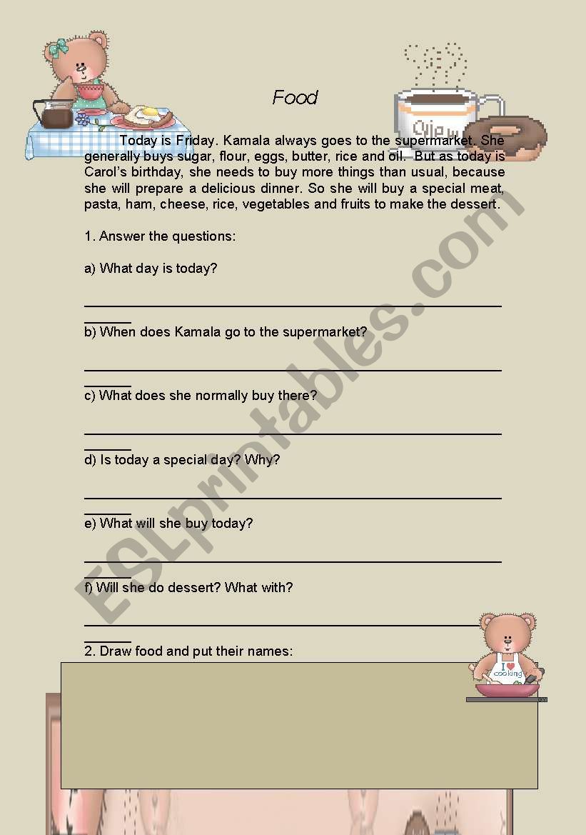 FOOD TEXT worksheet