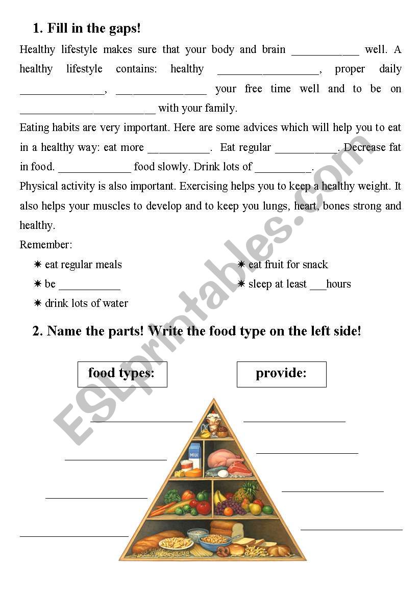 Healthy lifestyle worksheet