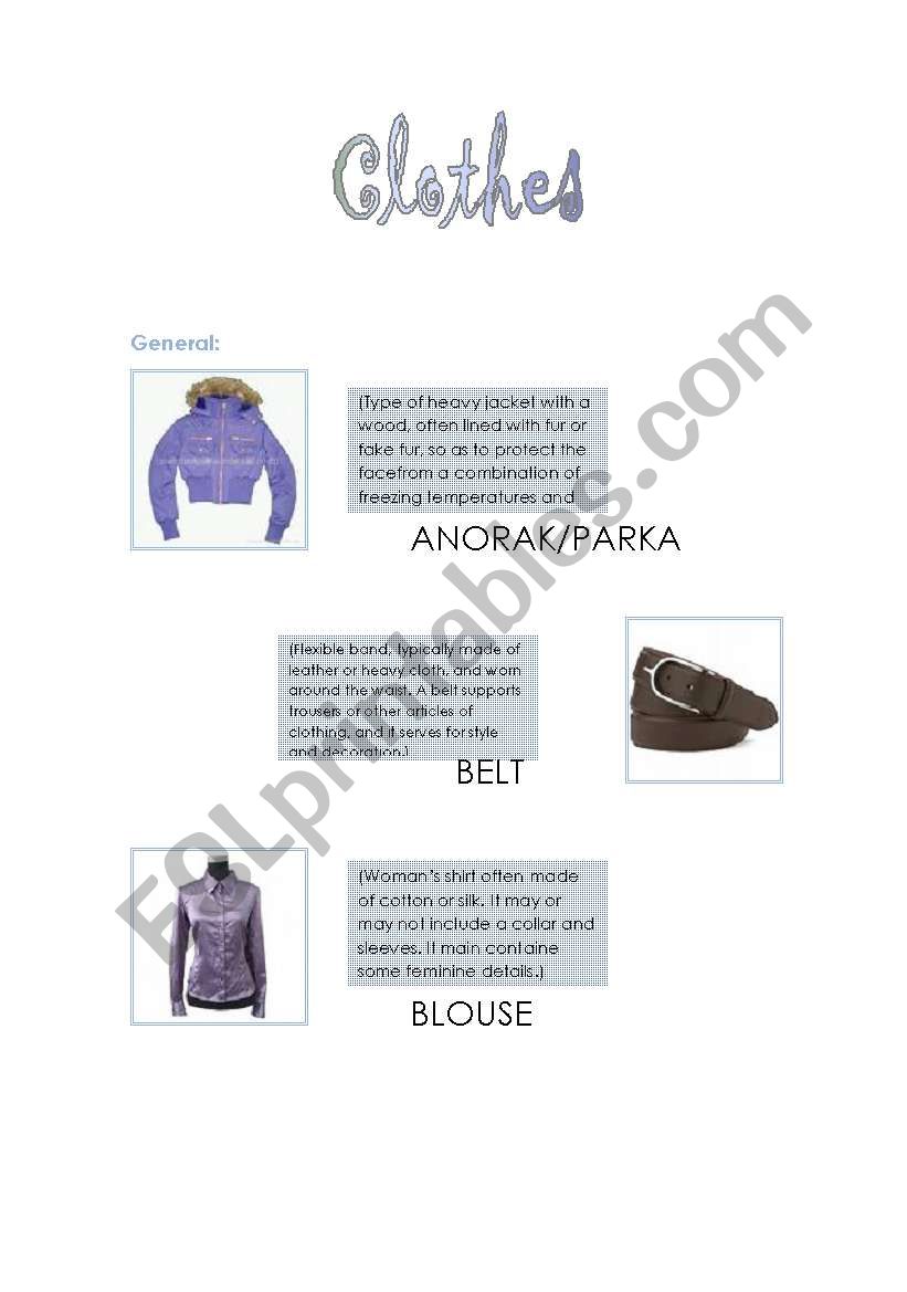 Clothes - General Part 1 of 3 worksheet