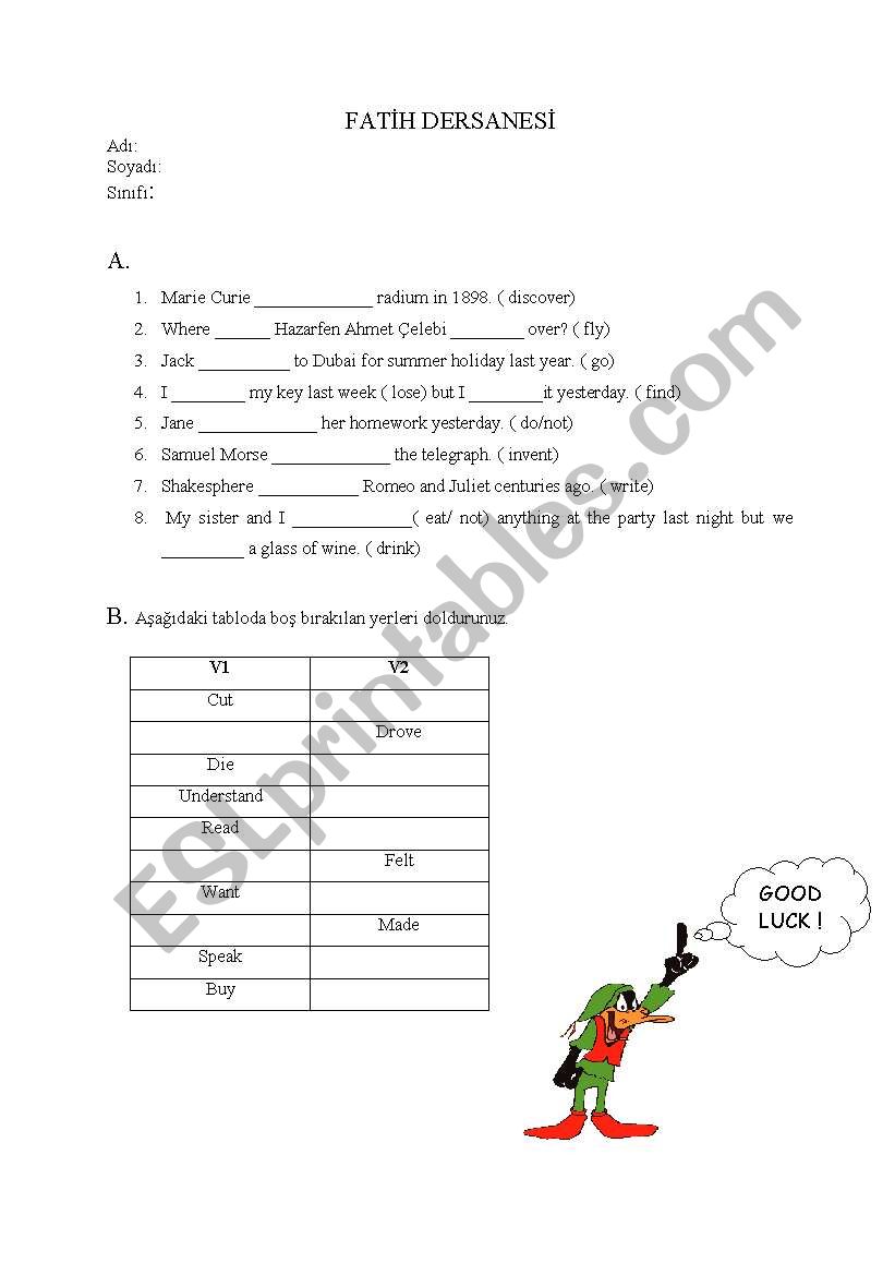 exam worksheet