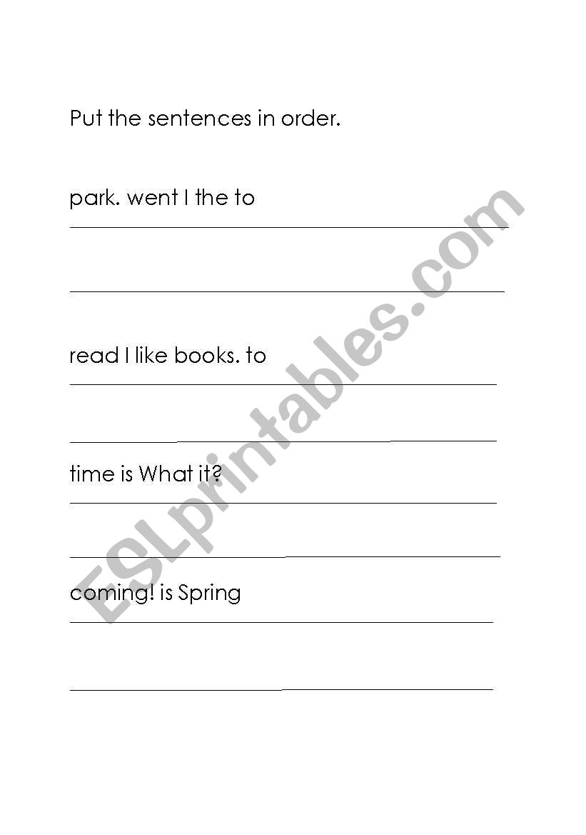 Sentence structure worksheet