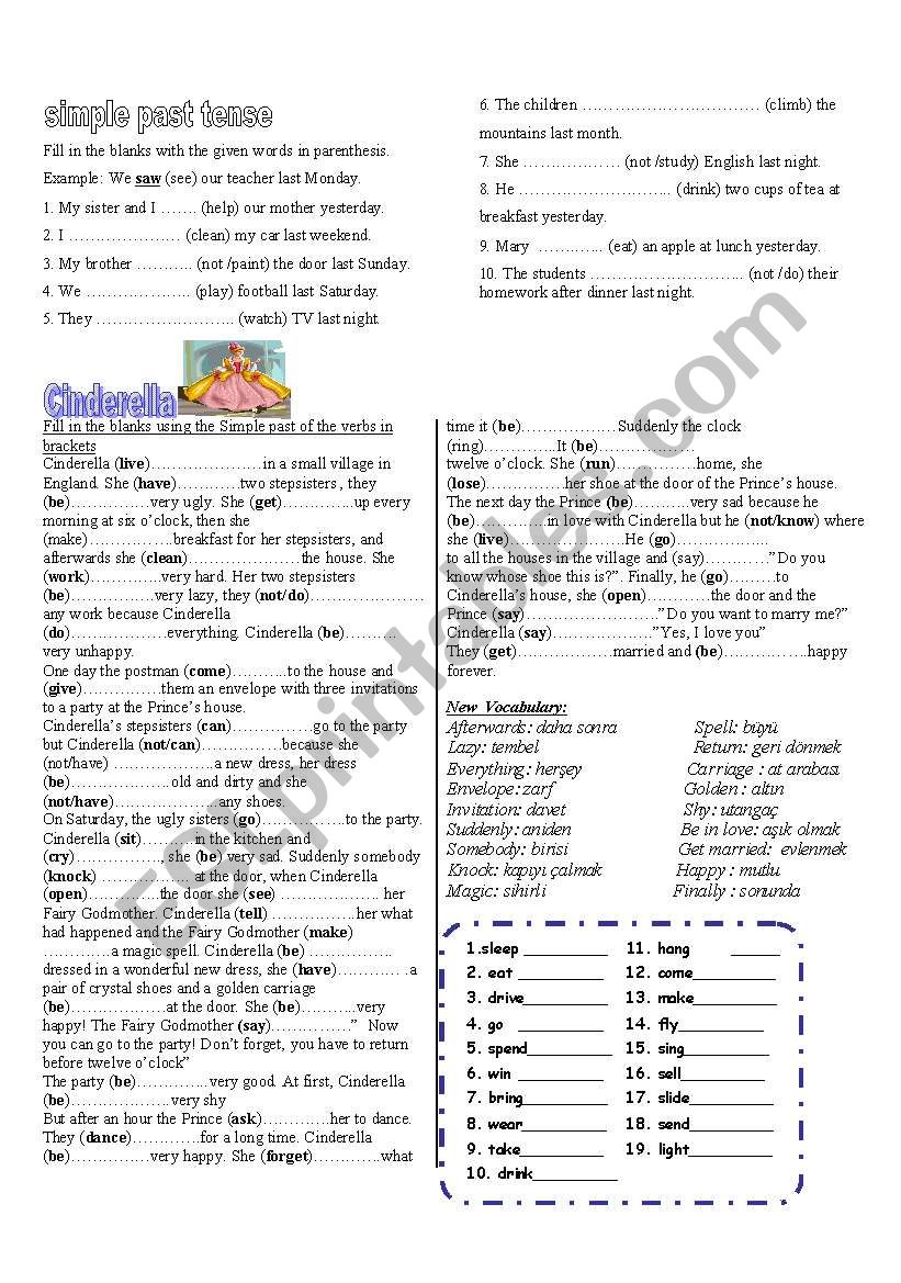 cinderellaÂ´s life worksheet