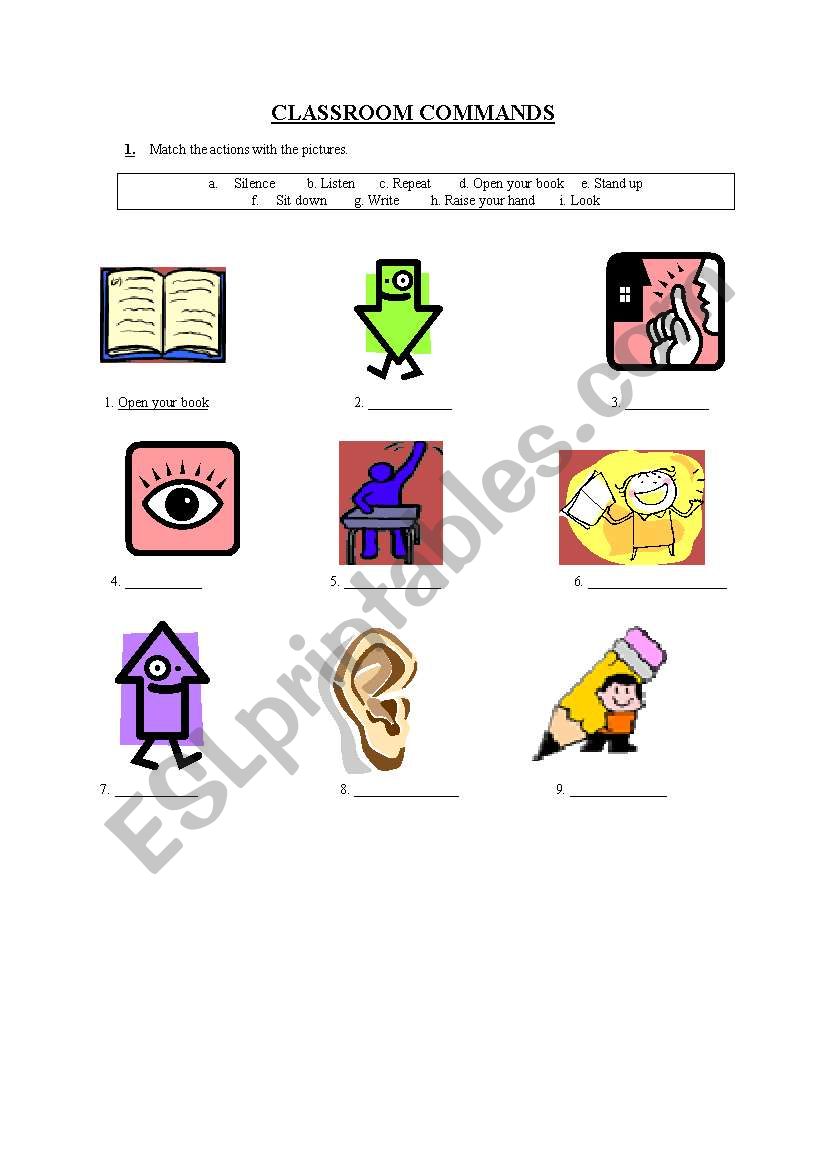 Simple Classroom commands worksheet
