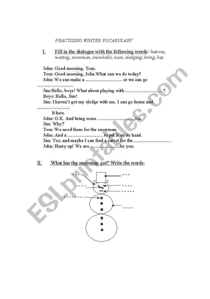 Winter vocabulary worksheet