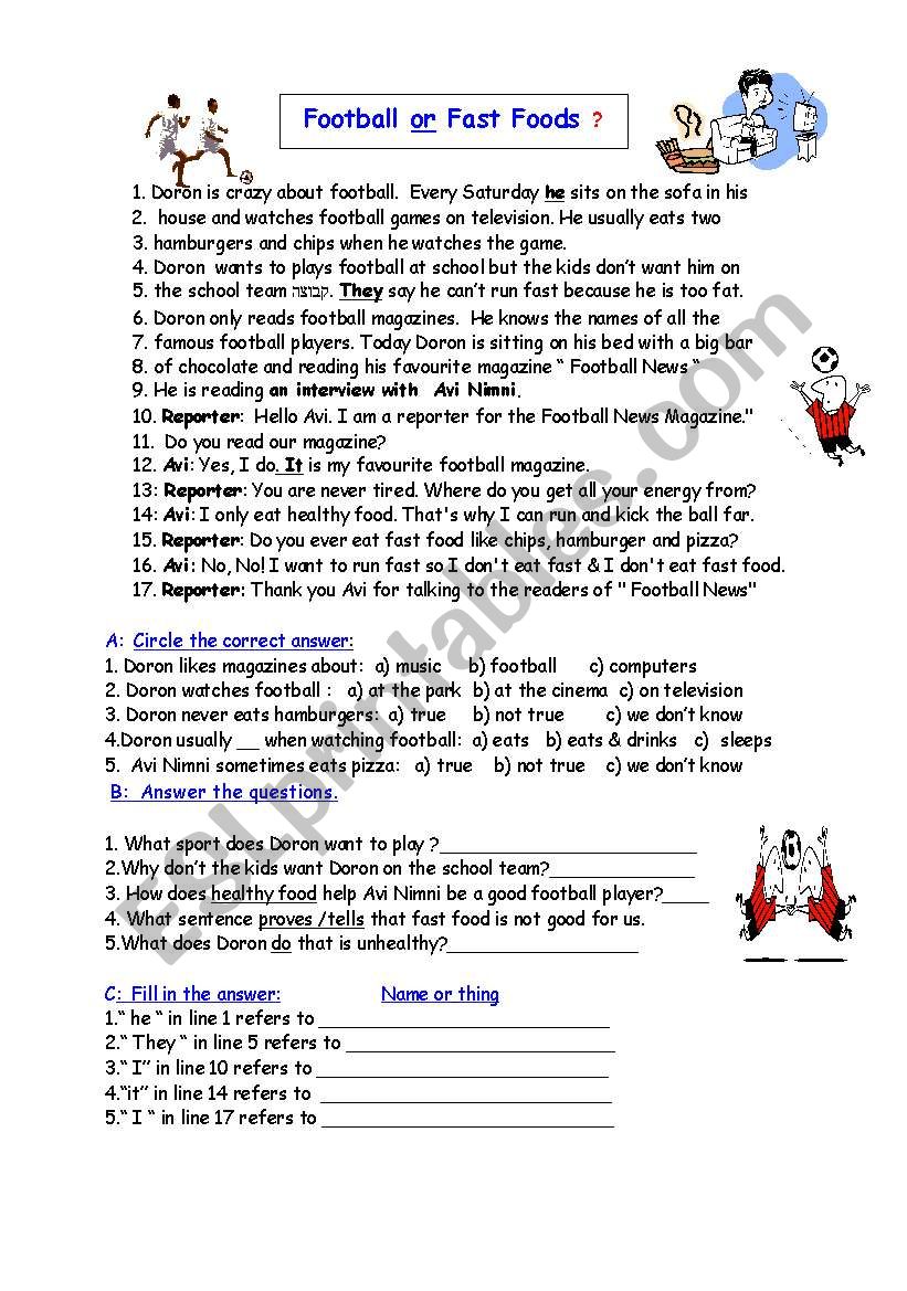 Football or Fast Foods ? worksheet