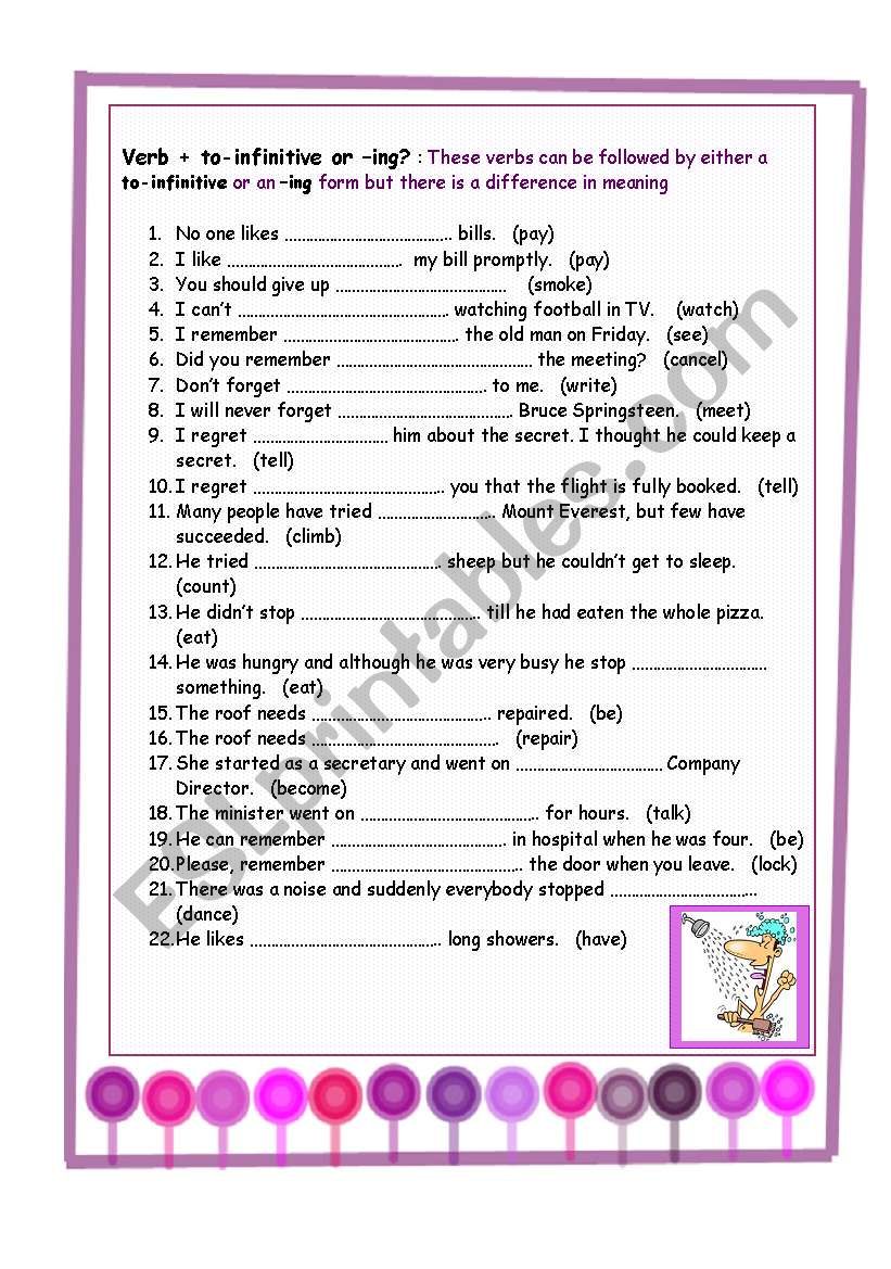 Verb + to-infinitive or ing? worksheet