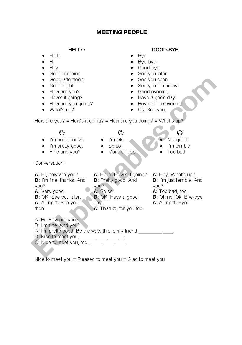 Greeting worksheet