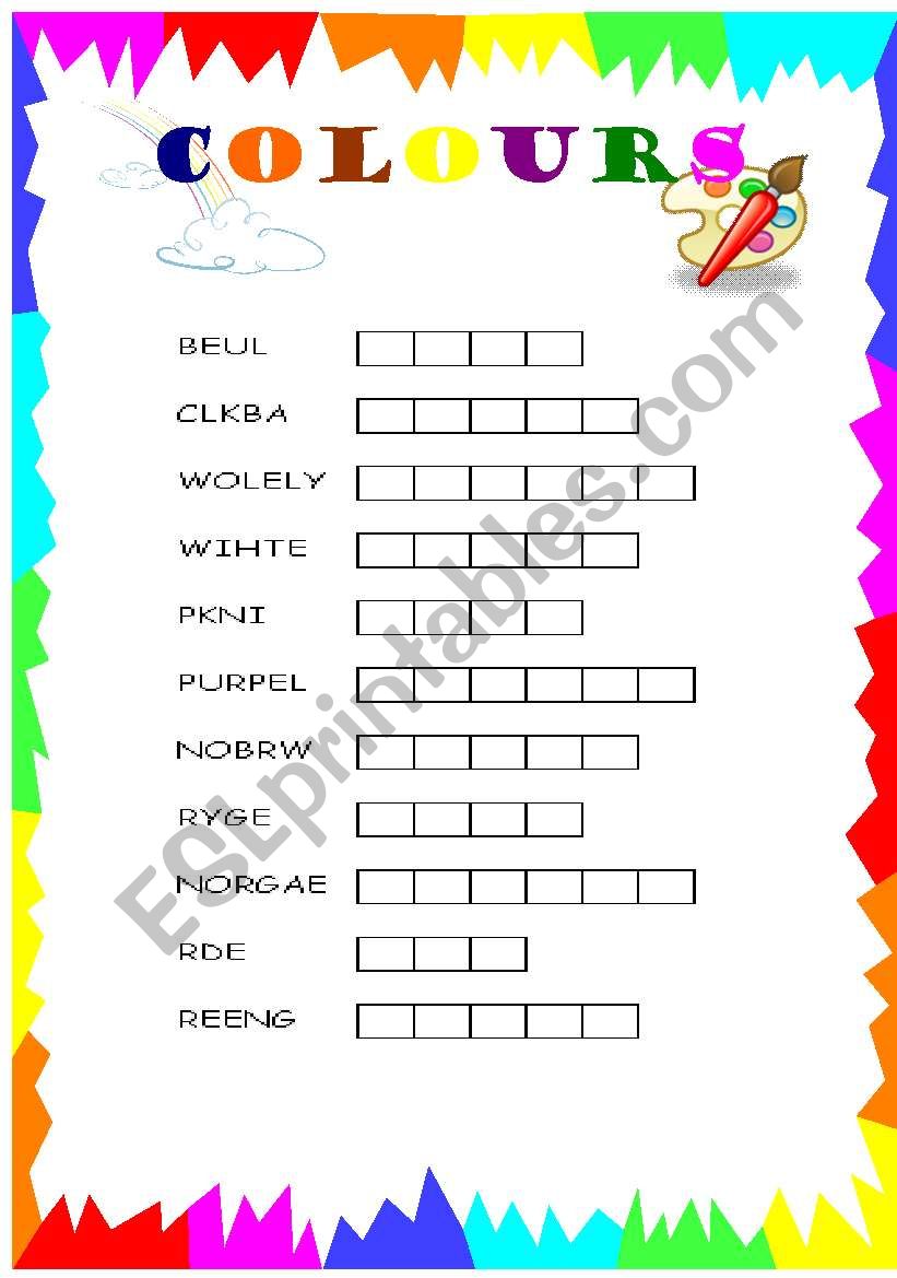 colours worksheet