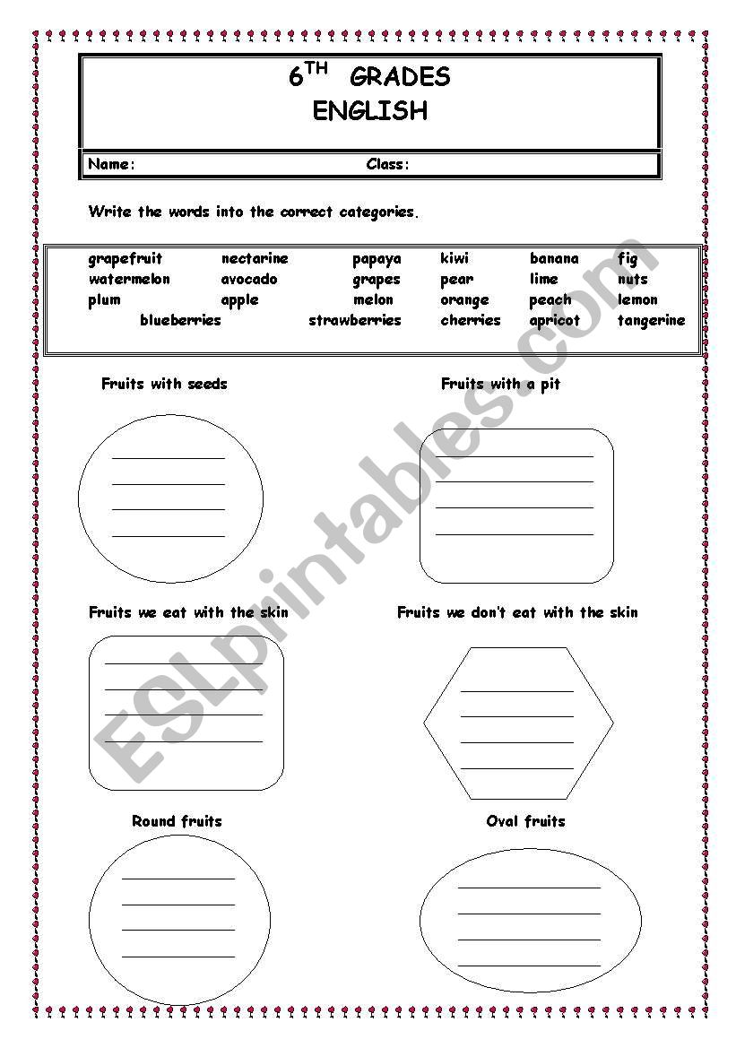 FOOD worksheet