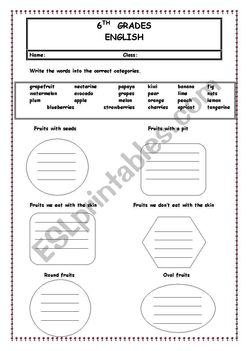 FOOD worksheet