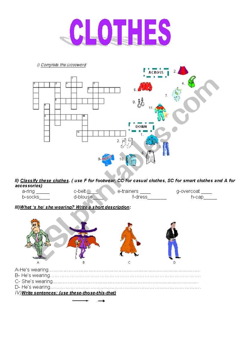 CLOTHES Vocabulary activities worksheet
