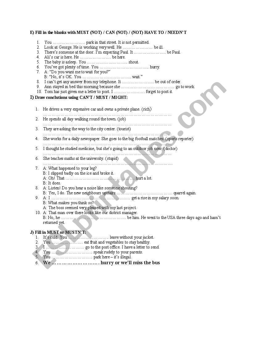 Modals worksheet