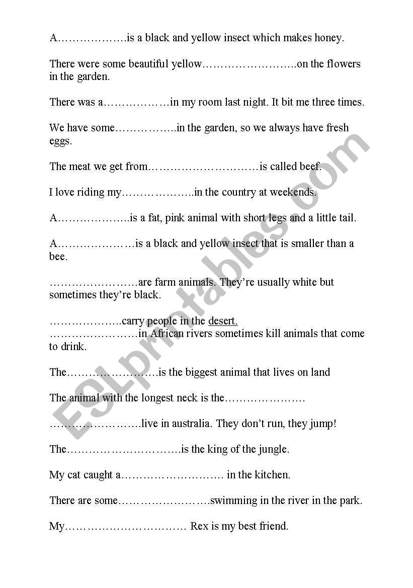 animals worksheet