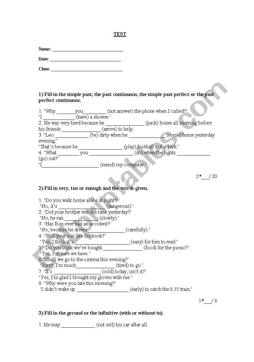 test your grammar worksheet