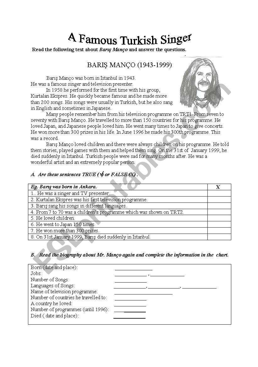 The Famous Turkish Singer worksheet