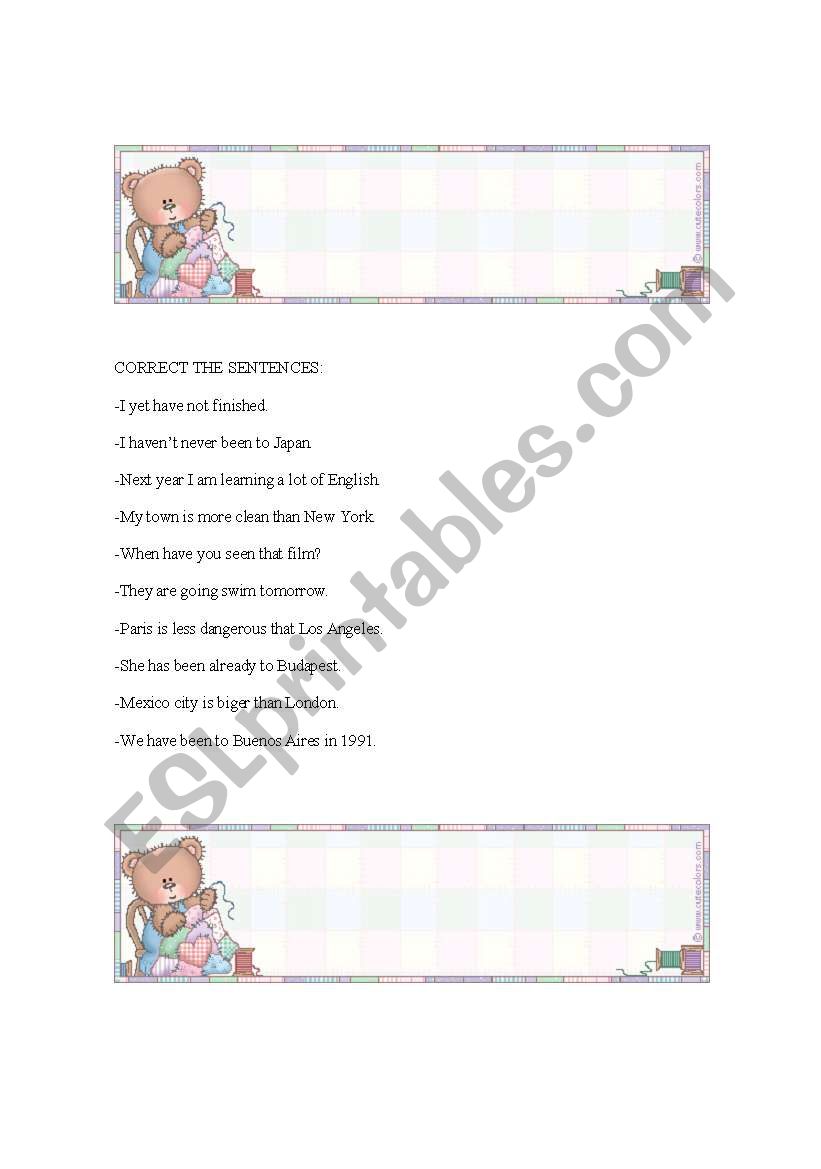 CORRECT THE SENTENCES worksheet