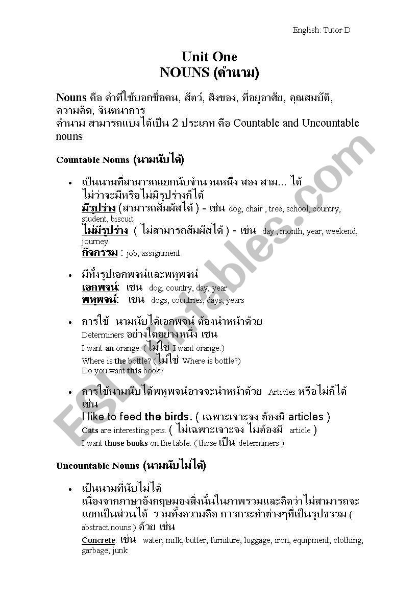 Nouns worksheet