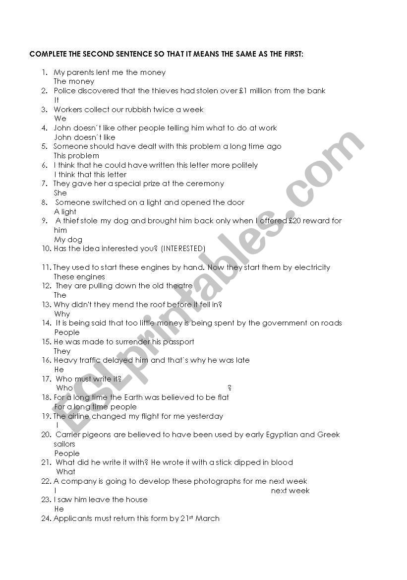 Rephrasing-Passive voice worksheet