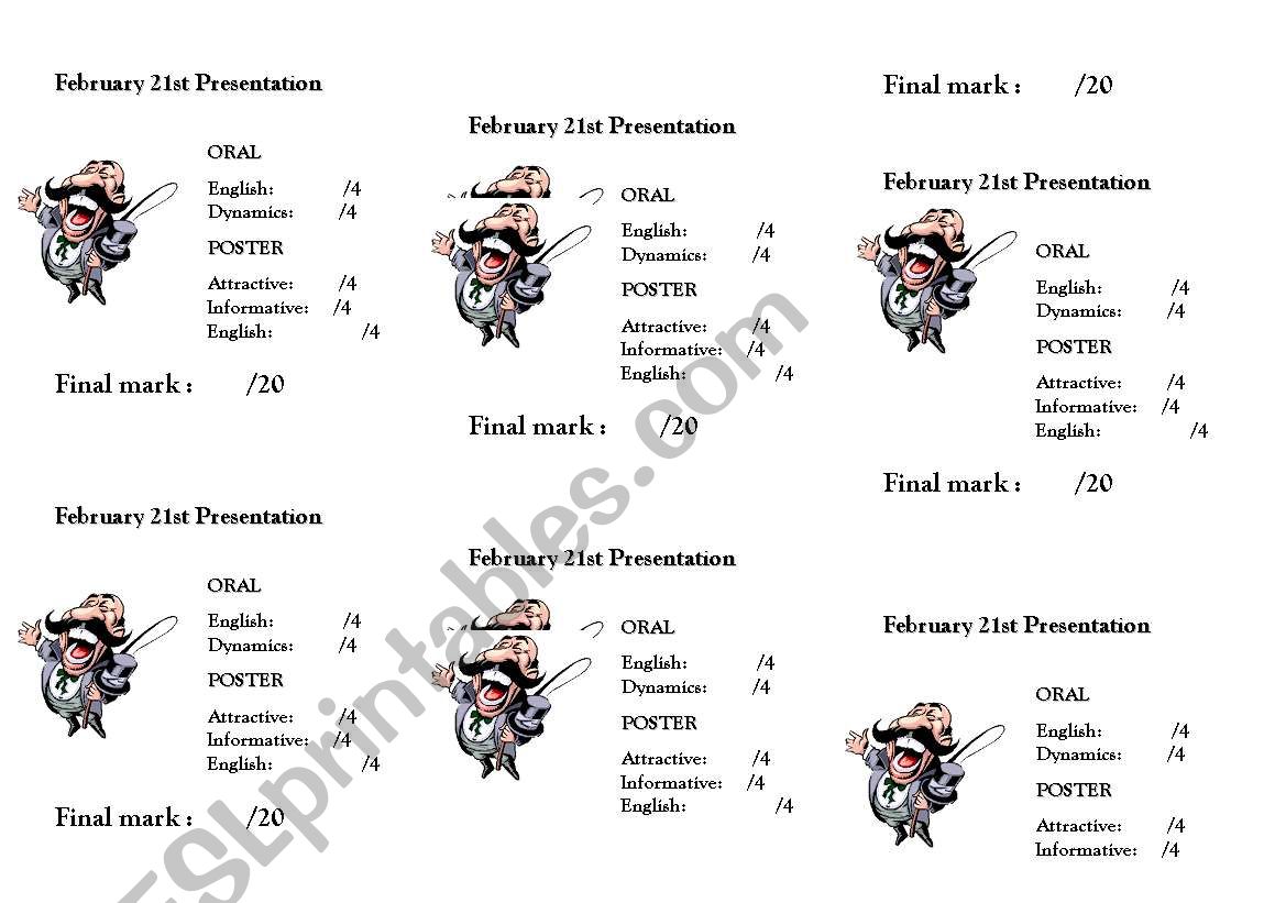 Helpers for marking oral presentations!!! (2)