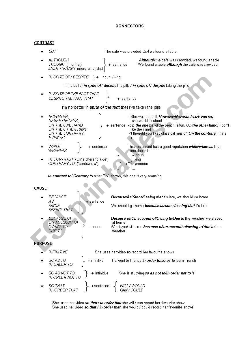 Connectors worksheet