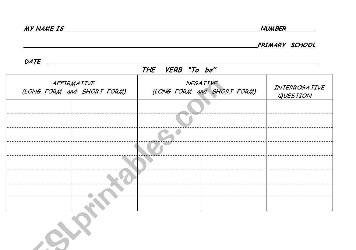 Verb to be worksheet