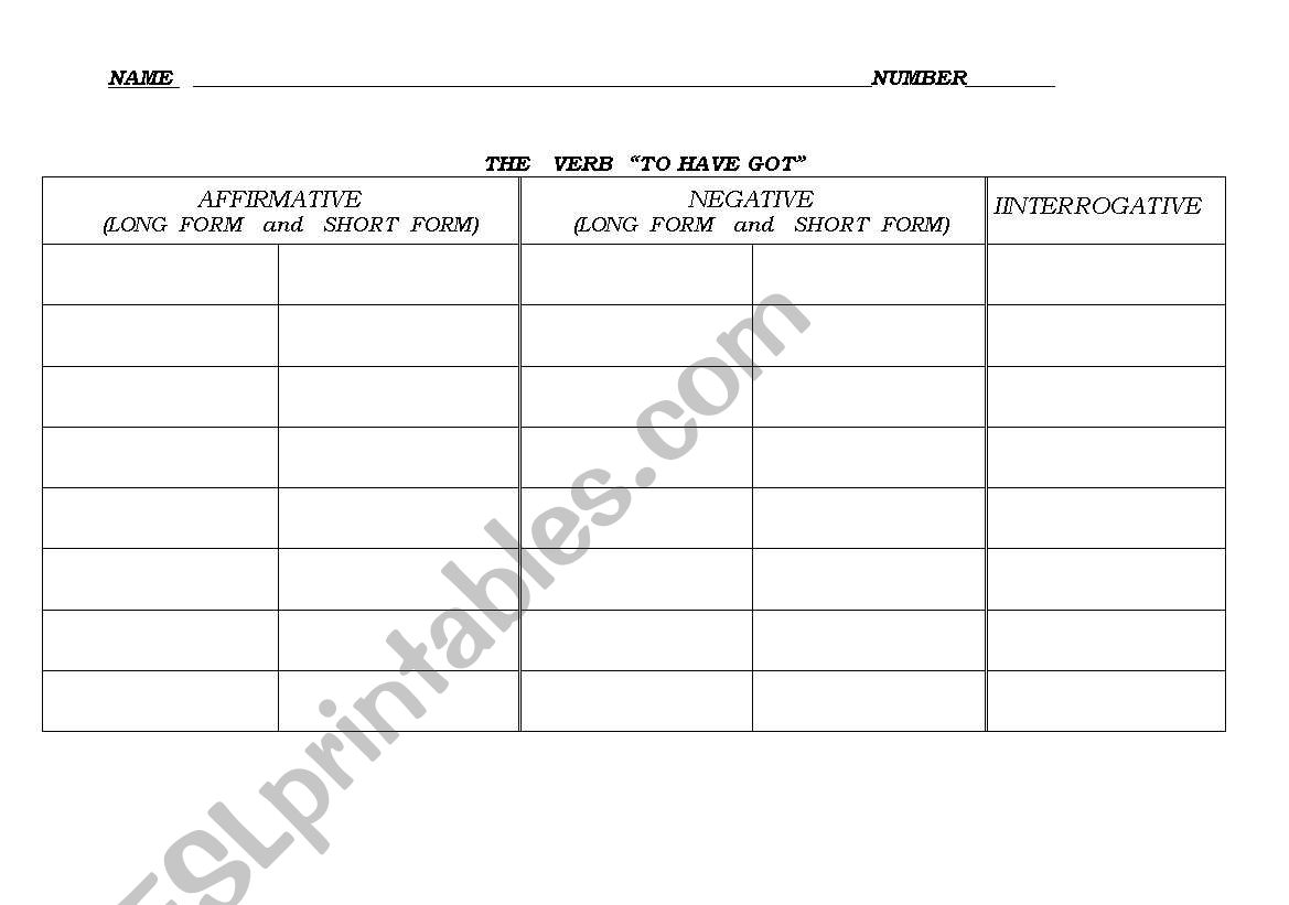 verb to have got worksheet