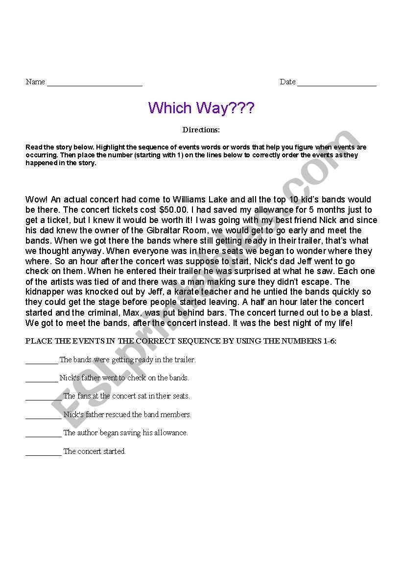 Sequence of Events worksheet