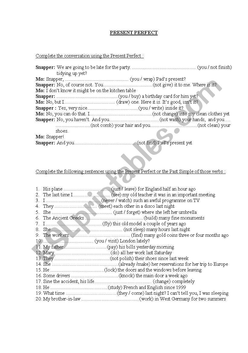 PRESENT PERFECT worksheet