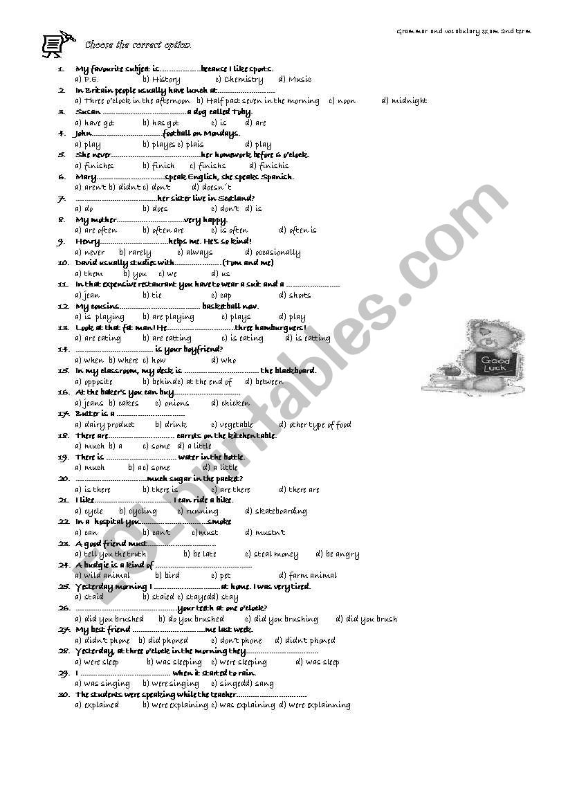 Multiple choice test elementary