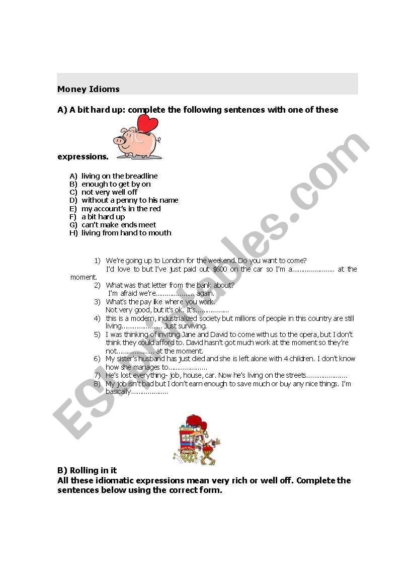 Money Idioms worksheet