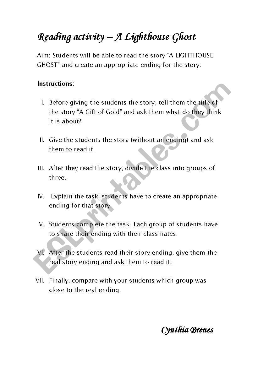 Reading activity worksheet