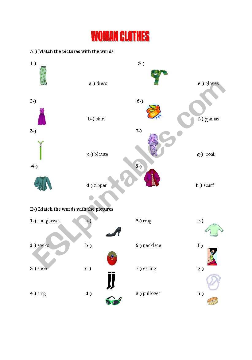 woman clothes worksheet