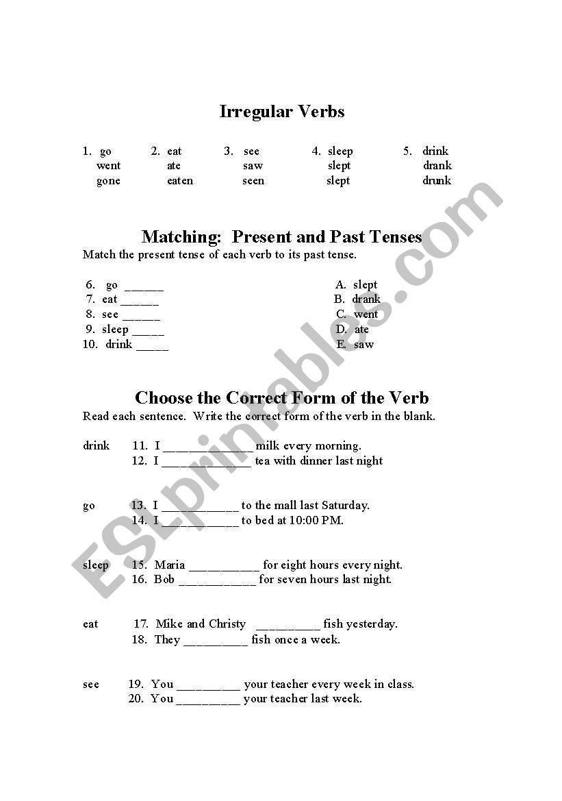 Irregular Verbs worksheet