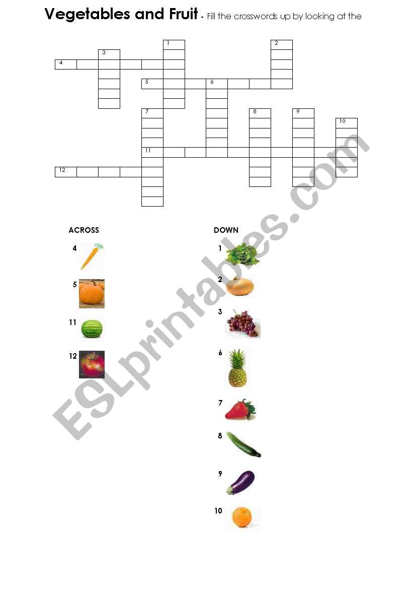 Vegetables and Fruit Crosswords