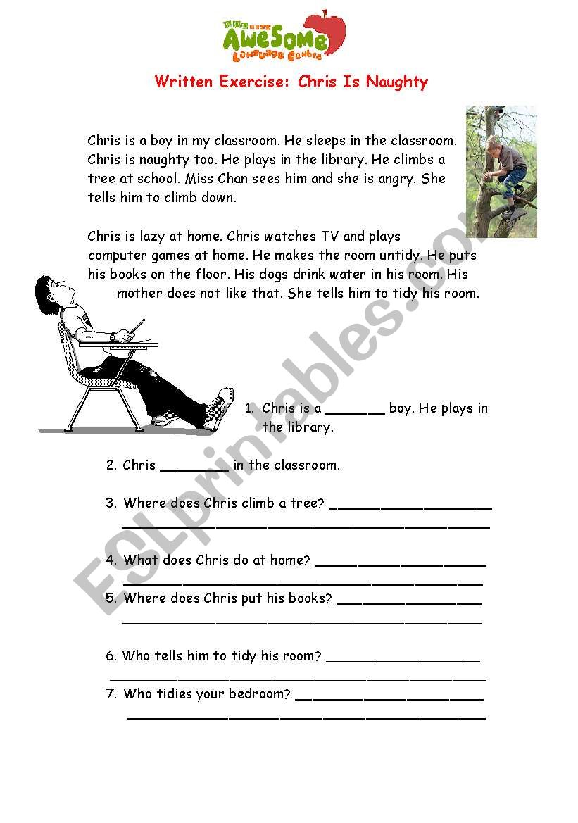 Chris is naughty worksheet