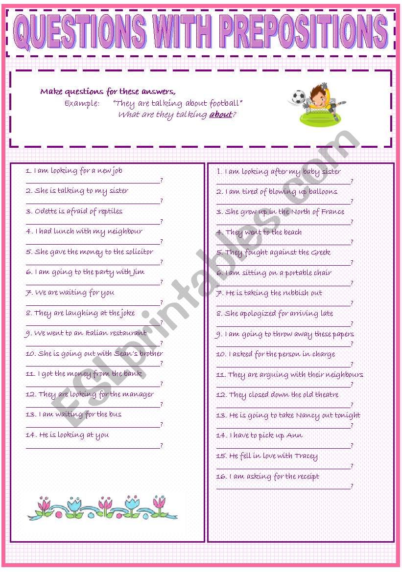 QUESTIONS WITH PREPOSITIONS worksheet