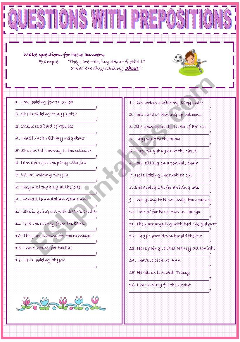 QUESTIONS WITH PREPOSITIONS worksheet