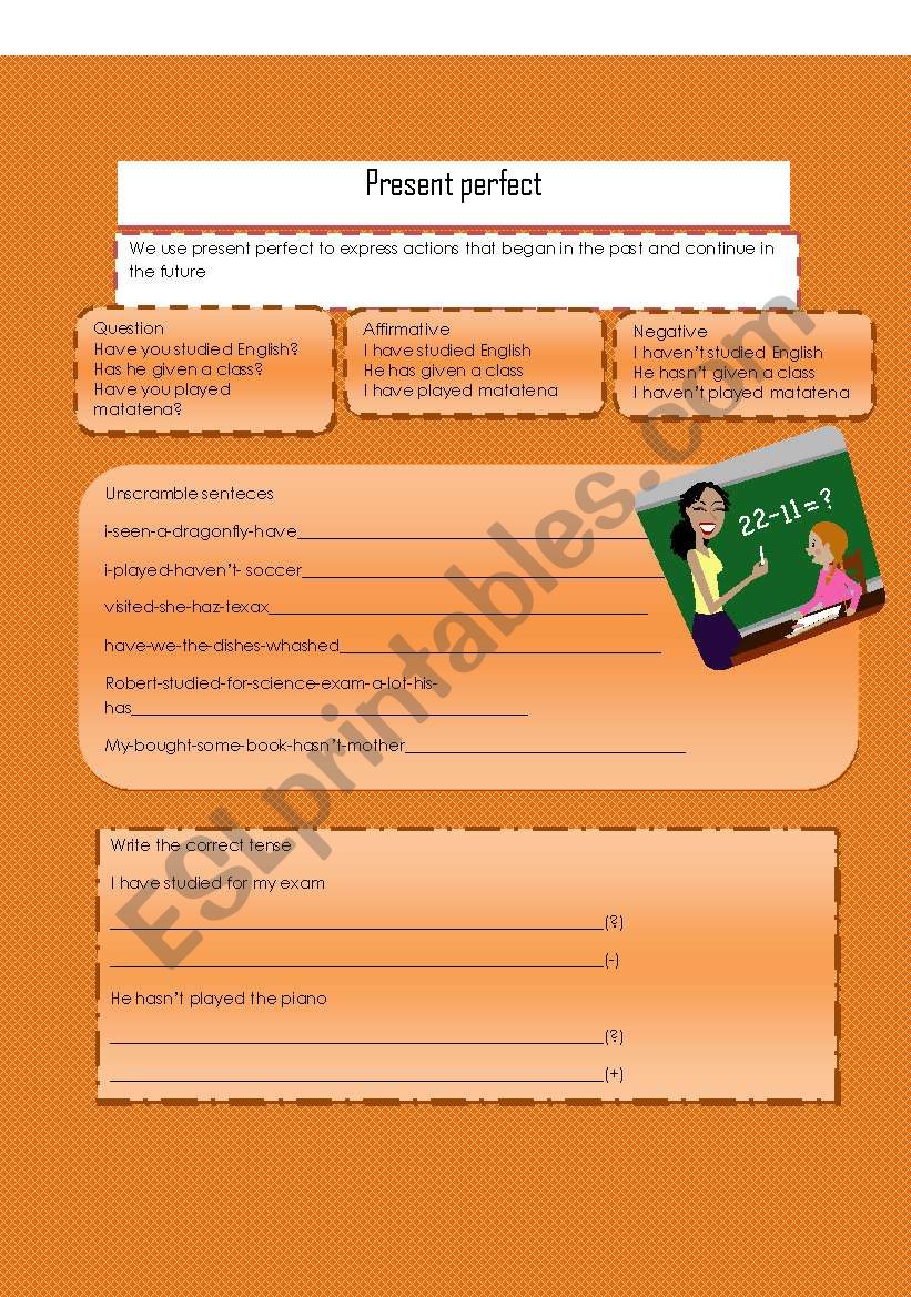 present perfect  worksheet