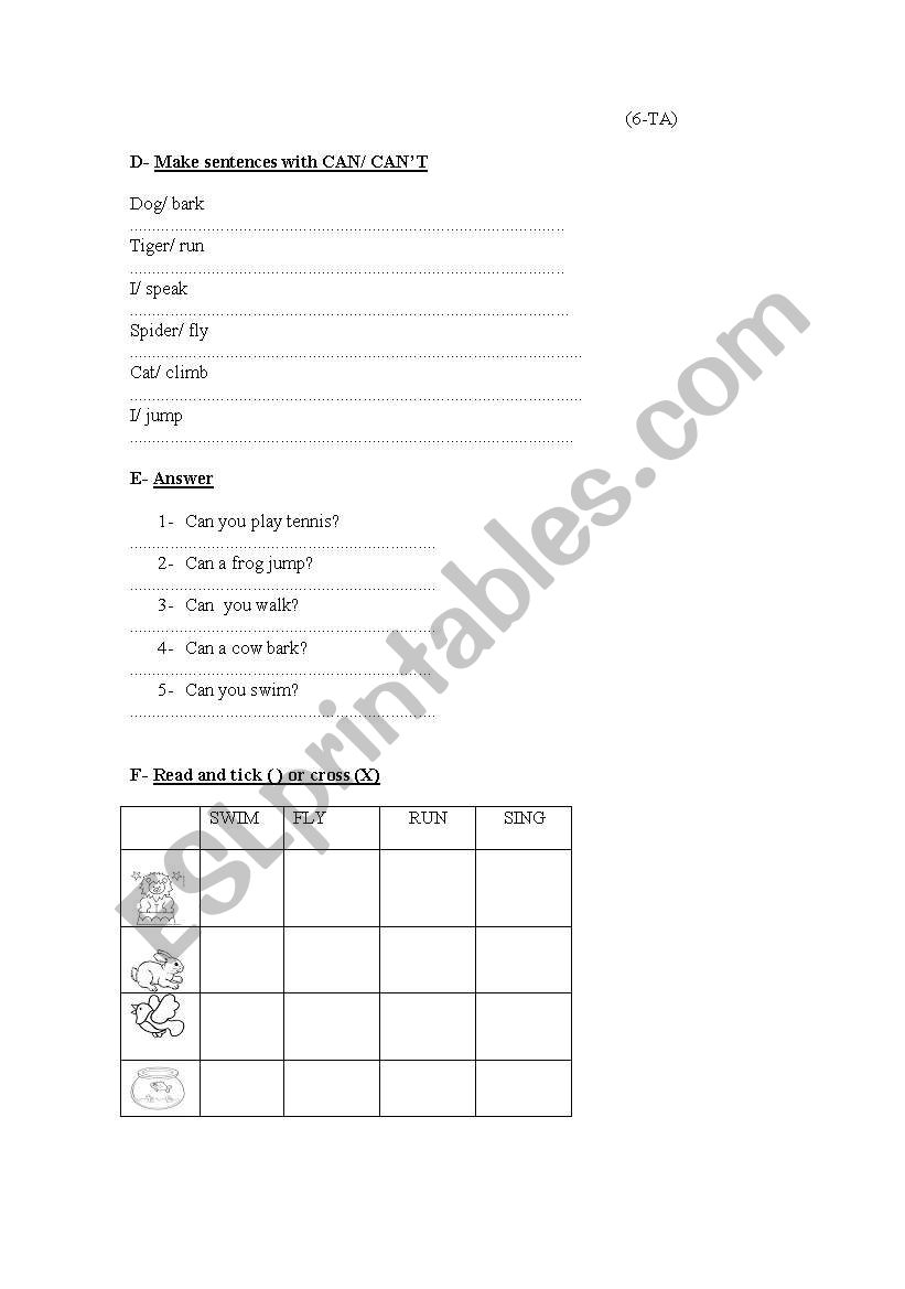 Animals (test) worksheet