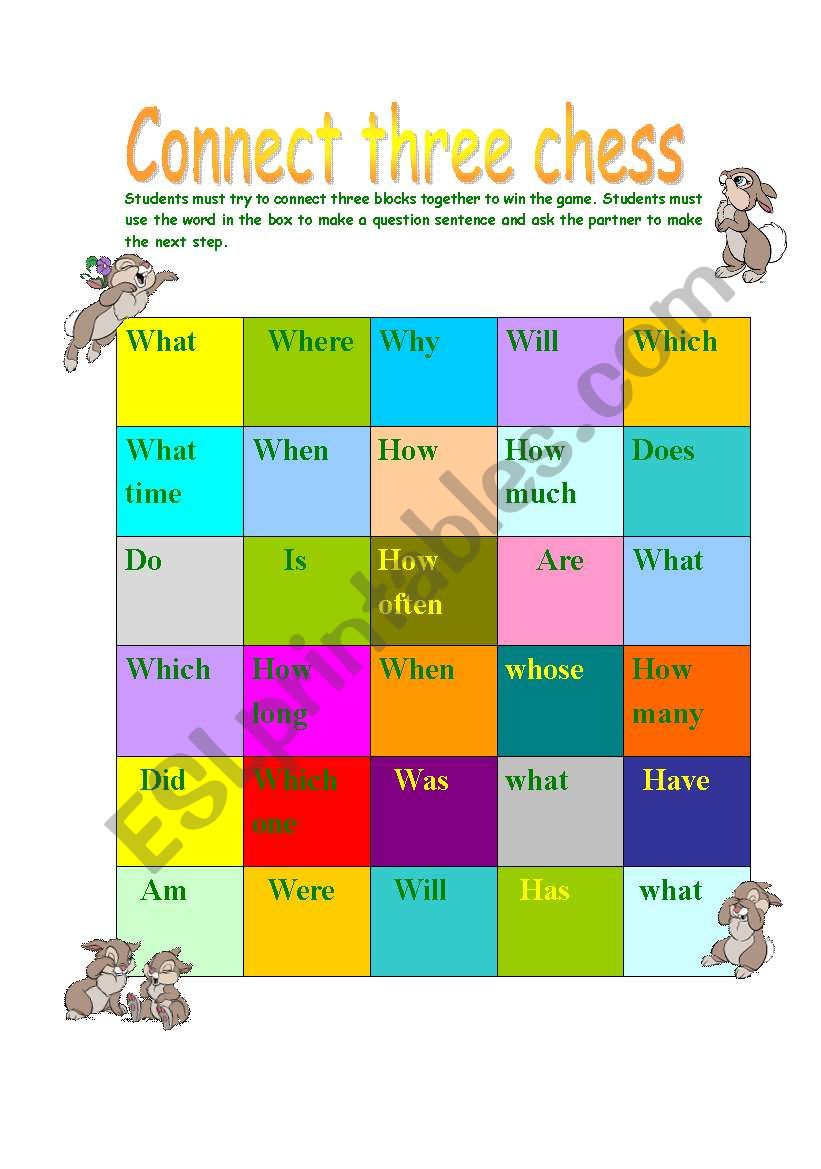 connect three chess game worksheet