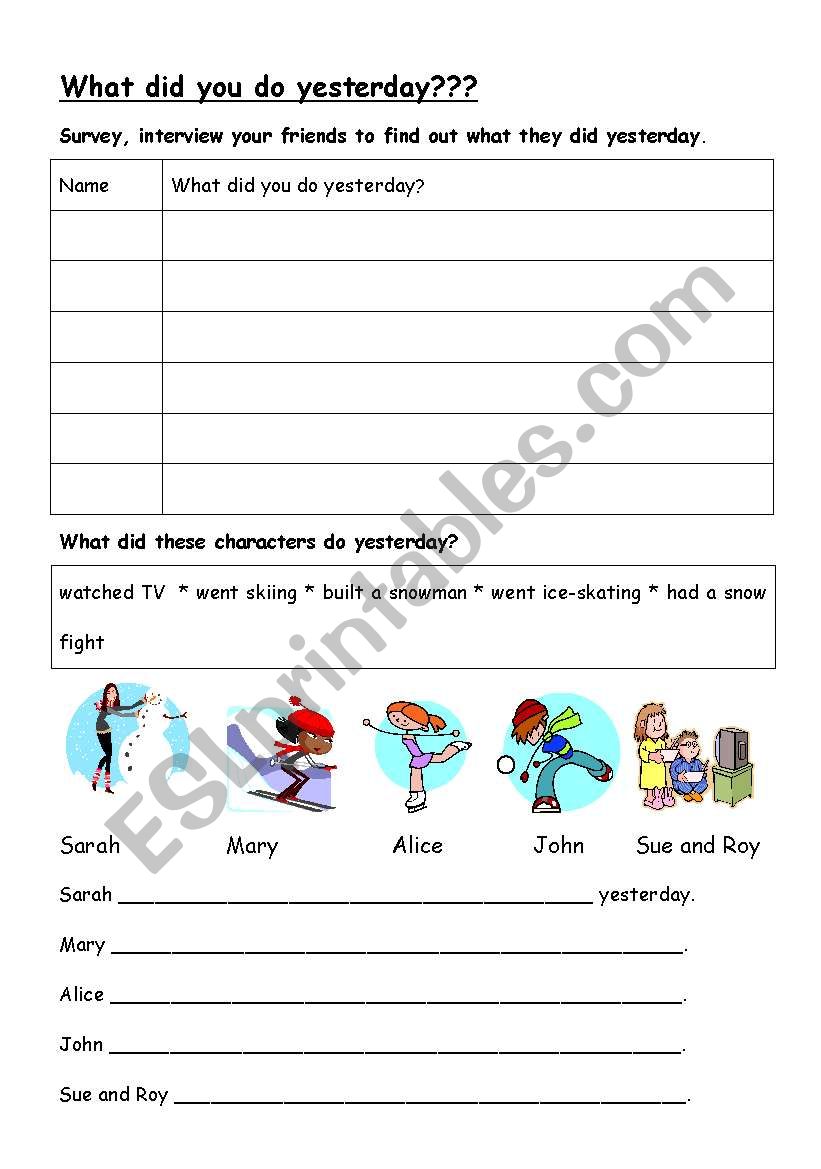 What did you do yesterday? worksheet